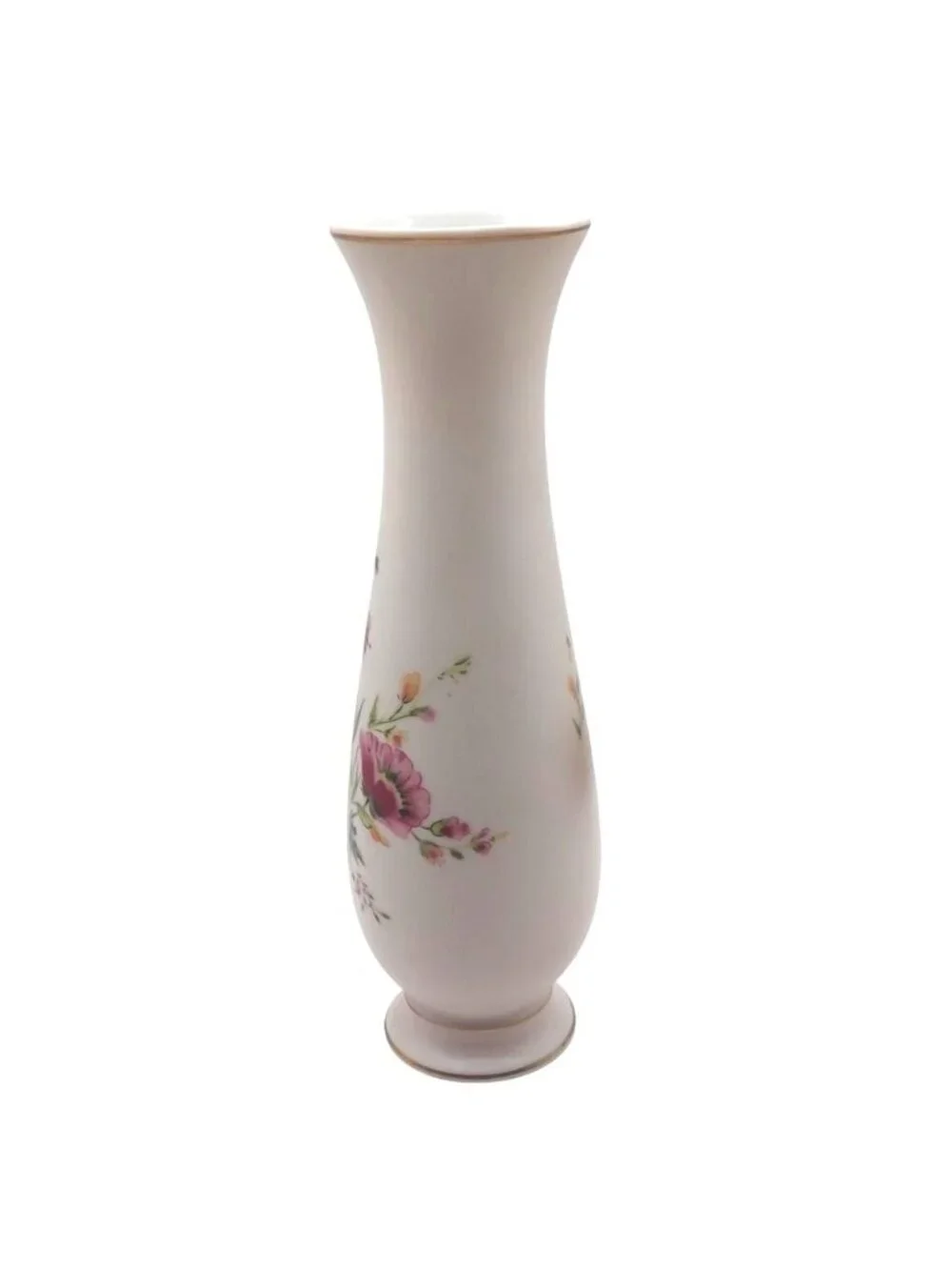 Porcelain Bud Vase Hibiscus Floral Matte Japan1988 Crown COR Cottagecore Vintage
